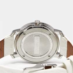 Pre Owned Valentino Histoire Metallic Grey Dial Stainless Steel Enamel Embossed Leather Women's Wristwatch 37 mm