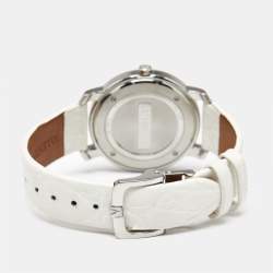 Pre Owned Valentino Histoire Metallic Grey Dial Stainless Steel Enamel Embossed Leather Women's Wristwatch 37 mm