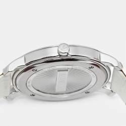 Pre Owned Valentino Histoire Metallic Grey Dial Stainless Steel Enamel Embossed Leather Women's Wristwatch 37 mm