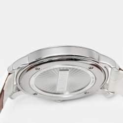 Pre Owned Valentino Histoire Metallic Grey Dial Stainless Steel Enamel Embossed Leather Women's Wristwatch 37 mm