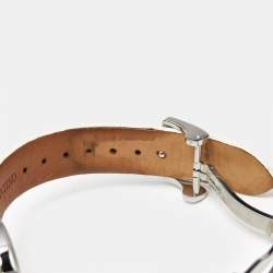 Pre Owned Valentino Histoire Metallic Grey Dial Stainless Steel Enamel Embossed Leather Women's Wristwatch 37 mm