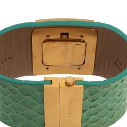 Valentino Aqua Green Gold Tone Stainless Steel Swarovski Crystal Python Leather Women's Wristwatch 39 mm