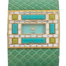 Valentino Aqua Green Gold Tone Stainless Steel Swarovski Crystal Python Leather Women's Wristwatch 39 mm