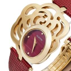 Pre Owned Valentino Red Yellow Gold Tone Stainless Steel Rosier Baselworld V55 Women's Wristwatch 25 mm