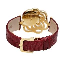 Pre Owned Valentino Red Yellow Gold Tone Stainless Steel Rosier Baselworld V55 Women's Wristwatch 25 mm