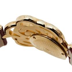 Pre Owned Valentino Red Yellow Gold Tone Stainless Steel Rosier Baselworld V55 Women's Wristwatch 25 mm