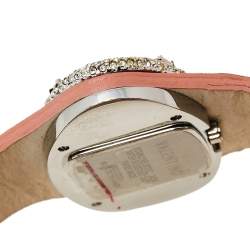 Pre Owned Valentino White Stainless Steel Ostrich Leather Oval V 8751120555 Women's Wristwatch 45 mm