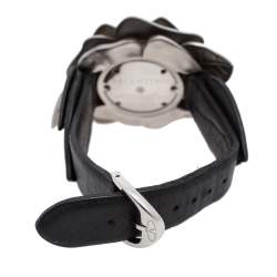 Pre Owned Valentino Black Stainless Steel Flower Motif Leather 87 51 270 025 Women's Wristwatch 45 mm