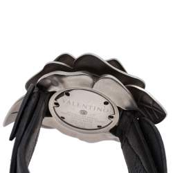 Pre Owned Valentino Black Stainless Steel Flower Motif Leather 87 51 270 025 Women's Wristwatch 45 mm