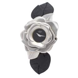 Pre Owned Valentino Black Stainless Steel Flower Motif Leather 87 51 270 025 Women's Wristwatch 45 mm