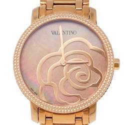 Pre Owned Valentino Mother of Pearl Rose Gold Plated Stainless Steel V56 Women's Wristwatch 36 mm