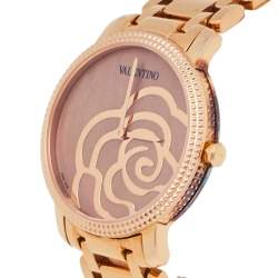 Pre Owned Valentino Mother of Pearl Rose Gold Plated Stainless Steel V56 Women's Wristwatch 36 mm