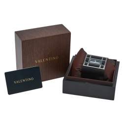 Pre Owned Valentino Black PVD Coated Stainless Steel Leather Fascia 87.51.100.025 Women's Wristwatch 53 mm