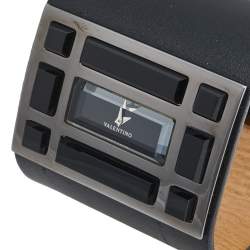 Pre Owned Valentino Black PVD Coated Stainless Steel Leather Fascia 87.51.100.025 Women's Wristwatch 53 mm
