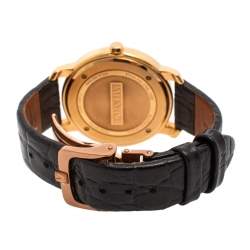 Pre Owned Valentino Metallic Black Rose Gold Plated Stainless Steel Leather Histoire Women's Wristwatch 37 mm