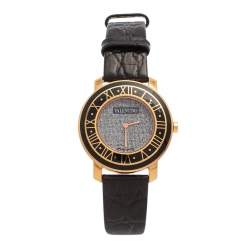 Pre Owned Valentino Metallic Black Rose Gold Plated Stainless Steel Leather Histoire Women's Wristwatch 37 mm