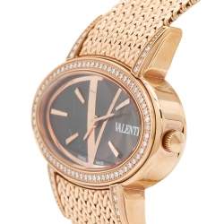 Pre Owned Valentino Black Rose Gold Plated Stainless Steel Seduction Women's Wristwatch 40 mm