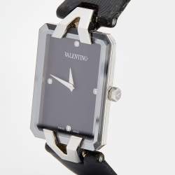 Pre Owned Valentino Black Stainless Steel Satin V36 Women's Wristwatch 23 mm