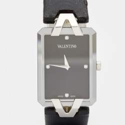 Pre Owned Valentino Black Stainless Steel Satin V36 Women's Wristwatch 23 mm