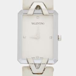 Pre Owned Valentino White Stainless Steel Satin V36 Women's Wristwatch 23 mm