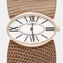 Pre Owned Valentino Silver Rose Gold Plated Stainless Steel Lizard Leather Seduction Women's Wristwatch 36 mm