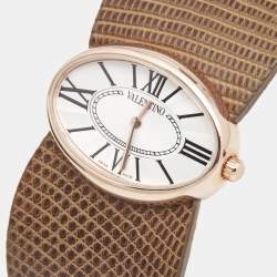 Pre Owned Valentino Silver Rose Gold Plated Stainless Steel Lizard Leather Seduction Women's Wristwatch 36 mm