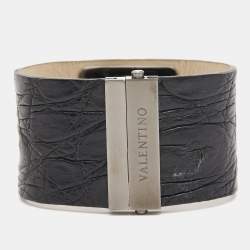 Pre Owned Valentino Black Stainless Steel Swarovski Crystal Crocodile Leather Garavani Women's Wristwatch 39 mm