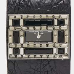 Pre Owned Valentino Black Stainless Steel Swarovski Crystal Crocodile Leather Garavani Women's Wristwatch 39 mm