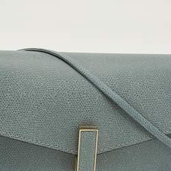 Pre Owned Valextra Iside Light Textured Blue Leather Strap Clutch