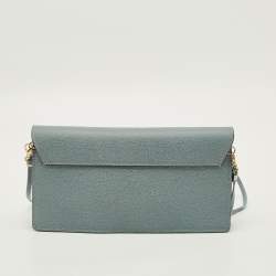 Pre Owned Valextra Iside Light Textured Blue Leather Strap Clutch