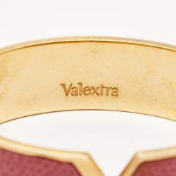 Valextra Pink Leather Gold Tone Hinged Bracelet