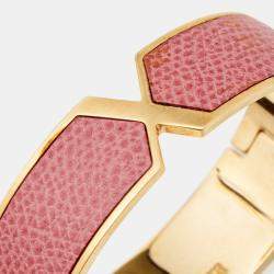 Valextra Pink Leather Gold Tone Hinged Bracelet