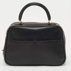 Valextra Black Leather Top Handle Bag