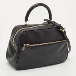 Valextra Black Leather Top Handle Bag