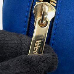 مملوكة مسبقًا Valextra Valextra Serie Esse 2-Way Handbag Black/Blue Leather Suede Size Large