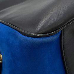 مملوكة مسبقًا Valextra Valextra Serie Esse 2-Way Handbag Black/Blue Leather Suede Size Large