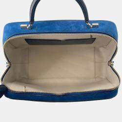 مملوكة مسبقًا Valextra Valextra Serie Esse 2-Way Handbag Black/Blue Leather Suede Size Large