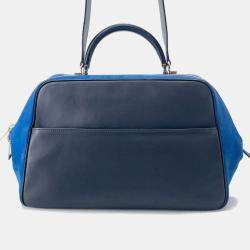 مملوكة مسبقًا Valextra Valextra Serie Esse 2-Way Handbag Black/Blue Leather Suede Size Large