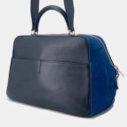 مملوكة مسبقًا Valextra Valextra Serie Esse 2-Way Handbag Black/Blue Leather Suede Size Large