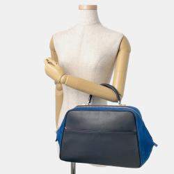 مملوكة مسبقًا Valextra Valextra Serie Esse 2-Way Handbag Black/Blue Leather Suede Size Large