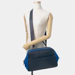 مملوكة مسبقًا Valextra Valextra Serie Esse 2-Way Handbag Black/Blue Leather Suede Size Large