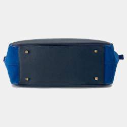 مملوكة مسبقًا Valextra Valextra Serie Esse 2-Way Handbag Black/Blue Leather Suede Size Large