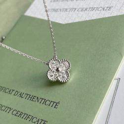 Pre Owned Van Cleef & Arpels Vintage Alhambra 18K White Gold and Diamond Necklace
