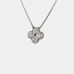 Pre Owned Van Cleef & Arpels Vintage Alhambra 18K White Gold and Diamond Necklace