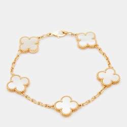 Pre Owned Van Cleef & Arpels Vintage Alhambra Mother of Pearl 18k Yellow Gold Station Bracelet