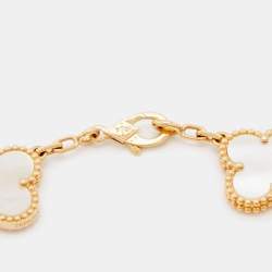 Pre Owned Van Cleef & Arpels Vintage Alhambra Mother of Pearl 18k Yellow Gold Station Bracelet