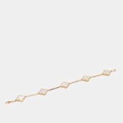 Pre Owned Van Cleef & Arpels Vintage Alhambra Mother of Pearl 18k Yellow Gold Station Bracelet