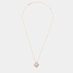 Pre Owned Van Cleef & Arpels Vintage Alhambra 2023 Holiday Limited Obsidian Diamond 18k Rose Gold Necklace