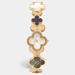 Van Cleef & Arpels Mother Of Pearl Onyx 18K Yellow Gold Small Model Alhambra VCARO40P00 Women's Wristwatch 26 mm