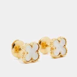 Pre Owned Van Cleef & Arpels Sweet Alhambra Mother of Pearl 18k Yellow Gold Earrings